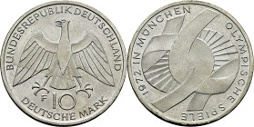ALEMANIA Federal. XX Olimpiada Múnich 1972. 10 marcos. 1972F. SC+/SC. Muy buen ejemplar
