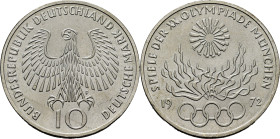 ALEMANIA Federal. XX Olimpiada Múnich 1972. 10 marcos. 1972F. SC+. Muy buen ejemplar
