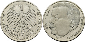 ALEMANIA Federal. Friedrich Ebert 1871-1925. 5 marcos. 1975J. SC+. Muy buen ejemplar