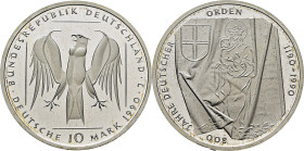 ALEMANIA Federal. Ochocientos años de la orden teutónica 1190-1990. 10 marcos. PROOF FDC. Magnífica
