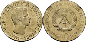 ALEMANIA del Este. K. F. Schinkel 1781-1841. 10 marcos. 1966. MS63. SC+/SC. Muy escasa