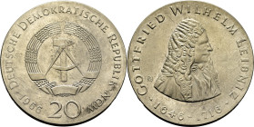 ALEMANIA del Este. G. W. Leibniz 1646-1716. 20 marcos. 1966. SC+. Estupenda. Escasa