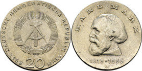 ALEMANIA del Este. Karl Marx 1818-1883. 20 marcos. 1968. SC/SC+. Extraordinario reverso