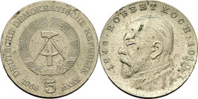 ALEMANIA del Este. Robert Koch 1848-1910. 5 marcos. 1968. SC/SC+