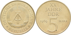 ALEMANIA del Este. XX años de la República. 5 marcos. 1969. SC