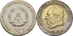 ALEMANIA del Este. J. W. Goethe 1749-1832. 20 marcos. 1969. Mejor que SC+. Estupenda. Algo escasa