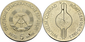 ALEMANIA del Este. W. C. Rontgen 1845-1923. 5 marcos. 1970. SC+/SC. Atractiva