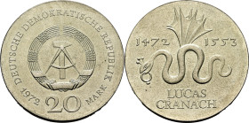 ALEMANIA del Este. Lucas Cranach 1472-1553. 20 marcos. 1972. SC+/SC. Buen ejemplar