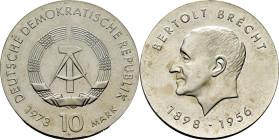 ALEMANIA del Este. Bertolt Brecht 1898-1956. 10 marcos. 1973. SC+. Muy buen ejemplar