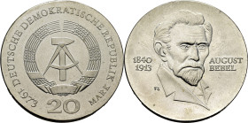ALEMANIA del Este. August Bebel 1840-1913. 20 marcos. 1973. FDC/SC+. Estupendo anverso