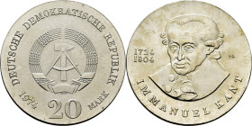 ALEMANIA del Este. Immanuel Kant 1724-1804. 20 marcos. 1974. SC. Estupenda
