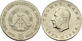 ALEMANIA del Este. Thomas Mann 1875-1955 su centenario. 5 marcos. 1975. SC+/SC. Muy buen ejemplar