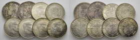 AMADEO I. 5 pesetas. 1871*18-71. SDM. ALFONSO XIII. 5 pesetas. 1892*xx… Lote de 8