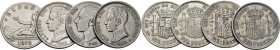 CENTENARIO. 1 peseta. 1870*18-73 débiles, 1883*x-83, 1903*19-03 y 1904… Lote de 4