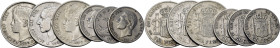 CENTENARIO. 1 peseta. 1885, 1899*18-x y 1900*19-x. 50 céntimos 1870… Lote de 6