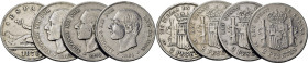CENTENARIO. 2 pesetas. 1870*18-74, 1879*18-x, 1881 y 1883... Lote de 4