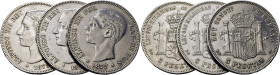 ALFONSO XII. 5 pesetas. 1875*18-75, 1876*x-76 y 1877*18-77. DEM. Lote de 3