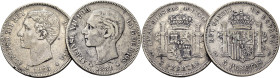 ALFONSO XII. 5 pesetas. 1876*x-76 y 1881*18-x. DEM y MSM. Lote de 2