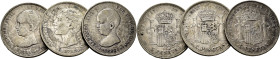 ALFONSO XII. 5 pesetas. 1878*18-8. EMM. ALFONSO XIII. 5 pesetas (2)… Lote de 3