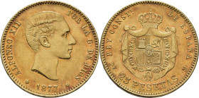 ALFONSO XII. 25 pesetas. 1877*18-77. DEM. EBC-. Bello tono
