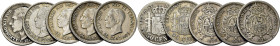 ALFONSO XII. 50 céntimos. 1880*80. MSM. ALFONSO XIII. 50 céntimos. 1904… Lote de 5
