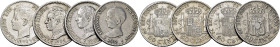 ALFONSO XIII. 50 céntimos. 1892*9-2, 1900, 1904*1-0 y 1910*1-0. Lote de 4