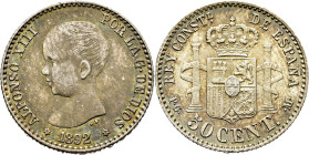 ALFONSO XIII. 50 céntimos. 1892*9-2. PGM. EBC+/EBC. Muy buen anverso