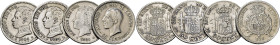 ALFONSO XIII. 50 céntimos. 1894*9-4, 1904*1-x y *0-4 y 1926. Lote de 4