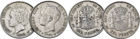 ALFONSO XIII. 1 peseta. 1893*18-93. PGL. 1901*19-01. SMV. Lote de 2