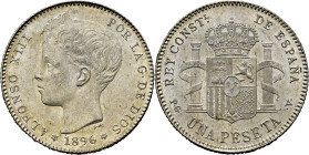 ALFONSO XIII. 1 peseta. 1896*18-96. PGV. SC. Estupenda