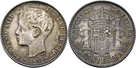 ALFONSO XIII. 1 peseta. 1902*19-02. SMV. Prácticamente SC. Atractiva