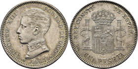 ALFONSO XIII. 1 peseta. 1903*19-03. SMV. Prácticamente SC. Atractivo resplandor