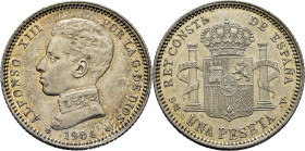 ALFONSO XIII. 1 peseta. 1904*19-04. SMV. Casi EBC+/casi SC-. Atracrtivo resplandor