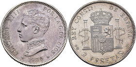 ALFONSO XIII. 2 pesetas. 1905*19-05. SMV. Prácticamente SC. Atractiva