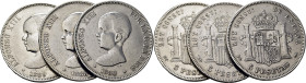 ALFONSO XIII. 5 pesetas. 1888*18-88, 1889*18-89… Lote de 3