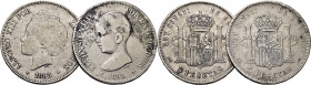 ALFONSO XIII. 5 pesetas. 1891*x-91 y 1893*18-x. PGM y PGV. Lote de 2