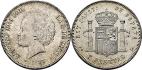 ALFONSO XIII. 5 pesetas. 1893*18-93. PGL. EBC/casi EBC+. Magnífico resplandor