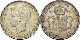 ALFONSO XIII. 5 pesetas. 1896*18-96. PSV