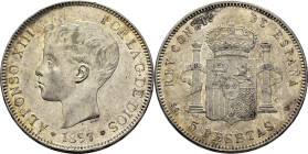 ALFONSO XIII. 5 pesetas. 1897*18-97. Casi SC-/EBC. Bello resplandor y lustre