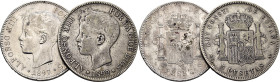 ALFONSO XIII. 5 pesetas. 1897*18-97 y 1899*x-x. SGV ambas. Lote de 2
