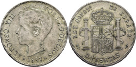 ALFONSO XIII. 5 pesetas. 1897*18-97. MSM. Falsa de época