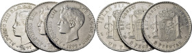 ALFONSO XIII. 5 pesetas. 1898*18-98 débil y 1899-*18-99. Más peso de Filipinas. Lote de 3