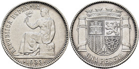II REPÚBLICA. 1 peseta. 1933*3-4. Reverso moneda. EBC-/MBC+