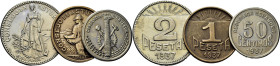 II REPÚBLICA. Consejo de Asturias y León. 2 y 1 pesetas y 50 céntimos… Lote de 3
