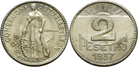 II REPÚBLICA. GUERRA CIVIL. Consejo de Asturias y León. Gijón. 2 pesetas. SC