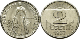 II REPÚBLICA. GUERRA CIVIL. Consejo de Asturias y León. Gijón. 2 pesetas. SC+/SC. Estupenda