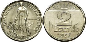 II REPÚBLICA. GUERRA CIVIL. Consejo de Asturias y León. Gijón. 2 pesetas. SC`/SC. Estupenda