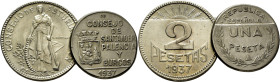 II REPÚBLICA. GUERRA CIVIL. Consejo de Asturias y León. Gijón. 2 pesetas. Más 1 peseta… Lote de 2