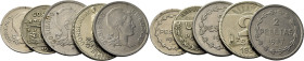 II REPÚBLICA. GUERRA CIVIL. Euzkadi. 1 y 2 pesetas (2). 1937…. Lote de 5