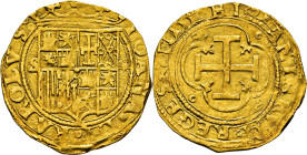 JUANA y CARLOS. Sevilla. 1 escudo. (1535 y ss). S y estrella. Cy3146. 3´38 g. Ac